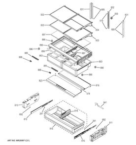 Fresh Food Shelves Diagram and Parts List for CYE22TSHDSS  General Electric Refrigerator