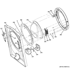 Front Panel and Door Diagram and Parts List for GFWN1100D0WW  General Electric Washer