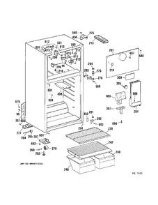 CABINET Diagram and Parts List for MTS18BBMFRWW  General Electric Refrigerator