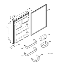 FRESH FOOD DOOR Diagram and Parts List for GBRL0HBXCRBS  General Electric Refrigerator