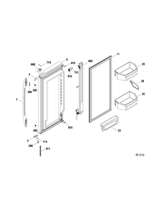 FF DOOR RIGHT Diagram and Parts List for PFSF1NFXABB  General Electric Refrigerator