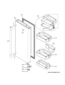 Fresh Food Door - Rh Diagram and Parts List for ZWE23PSNCSS  General Electric Refrigerator