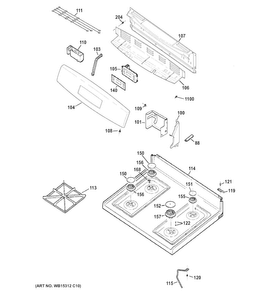 Control Panel & Cooktop Diagram and Parts List for JGBS60GEF1SA  General Electric Range
