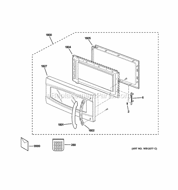 Door Parts Diagram and Parts List for JVM1790WKC01  General Electric Microwave