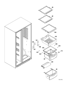 FF SHELVES Diagram and Parts List for DSR25UGTABB  General Electric Refrigerator