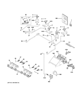 Gas & Burner Parts Diagram and Parts List for C2S986SEL2SS  General Electric Range
