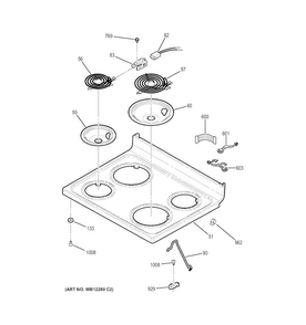 Cooktop Diagram and Parts List for JB250DF2WW  General Electric Range