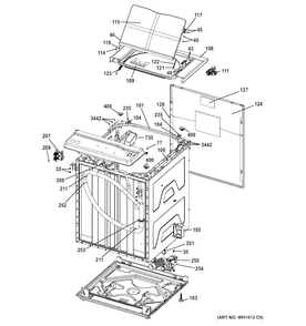 Cabinet Diagram and Parts List for GTUP240GM6WW  General Electric Washer Dryer Combo