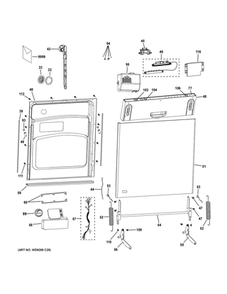 Escutcheon & Door Assembly Diagram and Parts List for ZBD1850N03II  General Electric Dishwasher