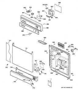 Escutcheon & Door Assembly Diagram and Parts List for GSD2201G20WW  General Electric Dishwasher