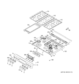 Control Panel & Cooktop Diagram and Parts List for CGS990SET4SS  General Electric Range