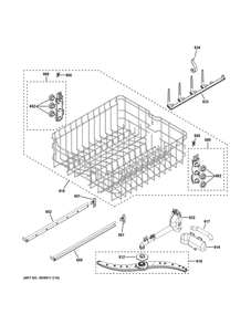 Upper Rack Assembly Diagram and Parts List for GDF650SMV1ES  General Electric Dishwasher