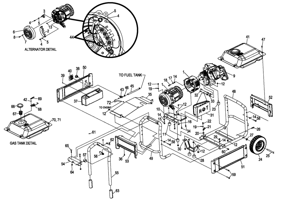 Ev Xg4000 Model 005843 Diagram and Parts List for 0058430 (5809627 - 6184255)(2010) Generac Generator
