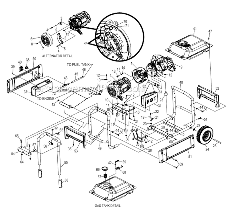 Generator Diagram and Parts List for 005778-0 XG4000 Generac Generator