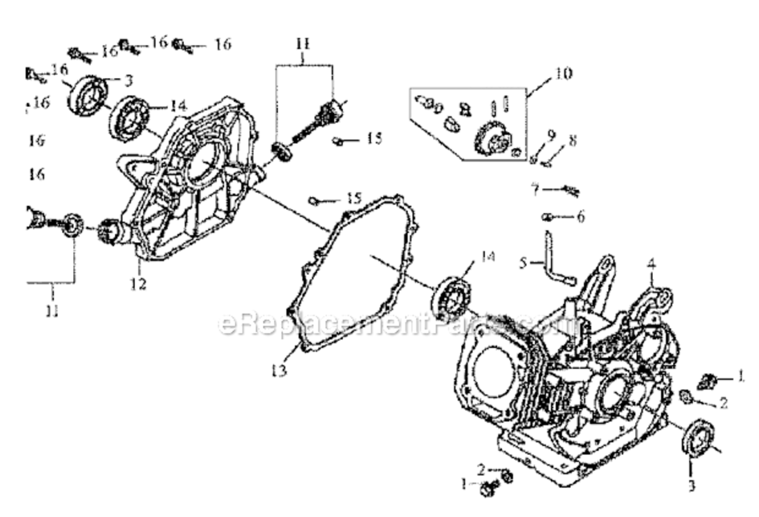 Crankcase Diagram and Parts List for 0061040  Generac Generator