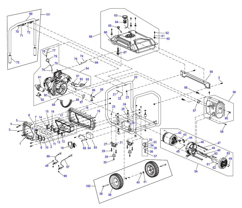 Fig-0 Diagram and Parts List for G0076822 GP6500E Generac Generator