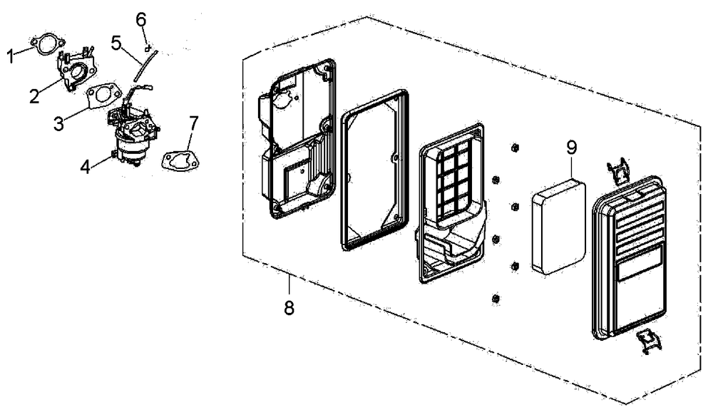 Carburetor And Air Cleaner Diagram and Parts List for 0060371 (6700464A - 6929693A)(2011) Generac Generator