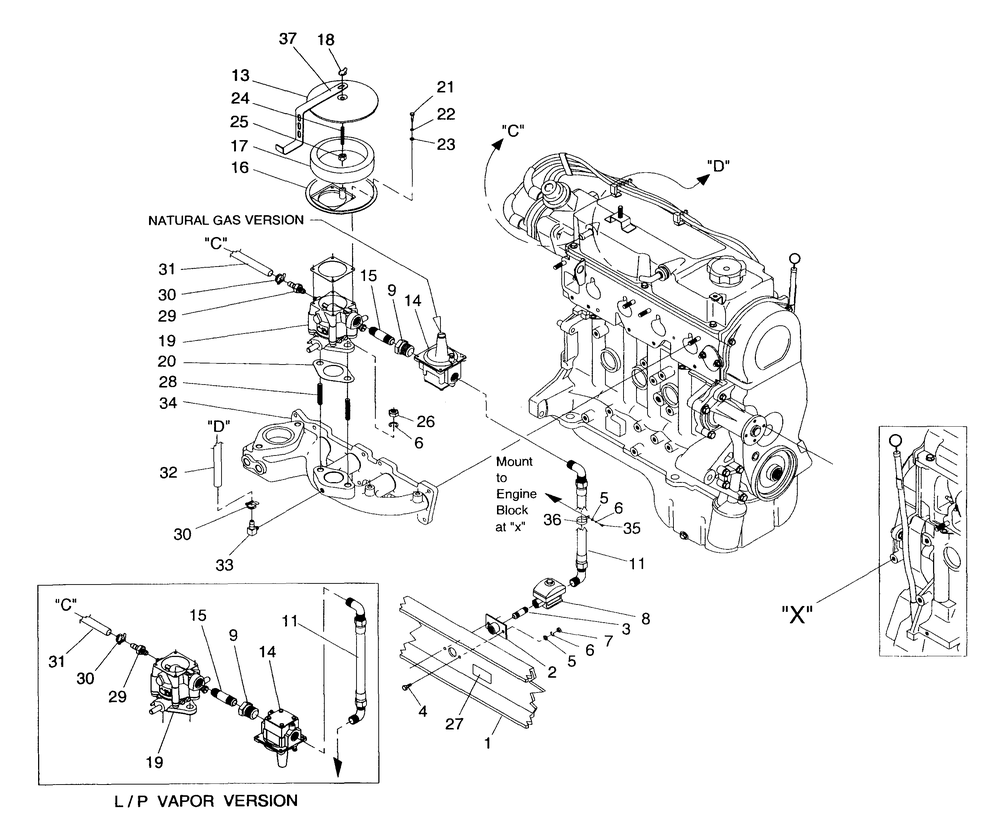 Natural Gas Carburetor Diagram and Parts List for 4134-2  Generac Generator