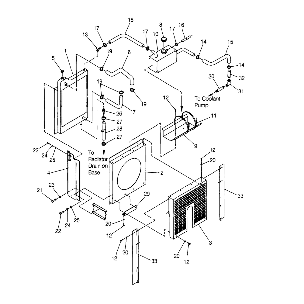Radiator Assembly Diagram and Parts List for 4064-0  Generac Generator