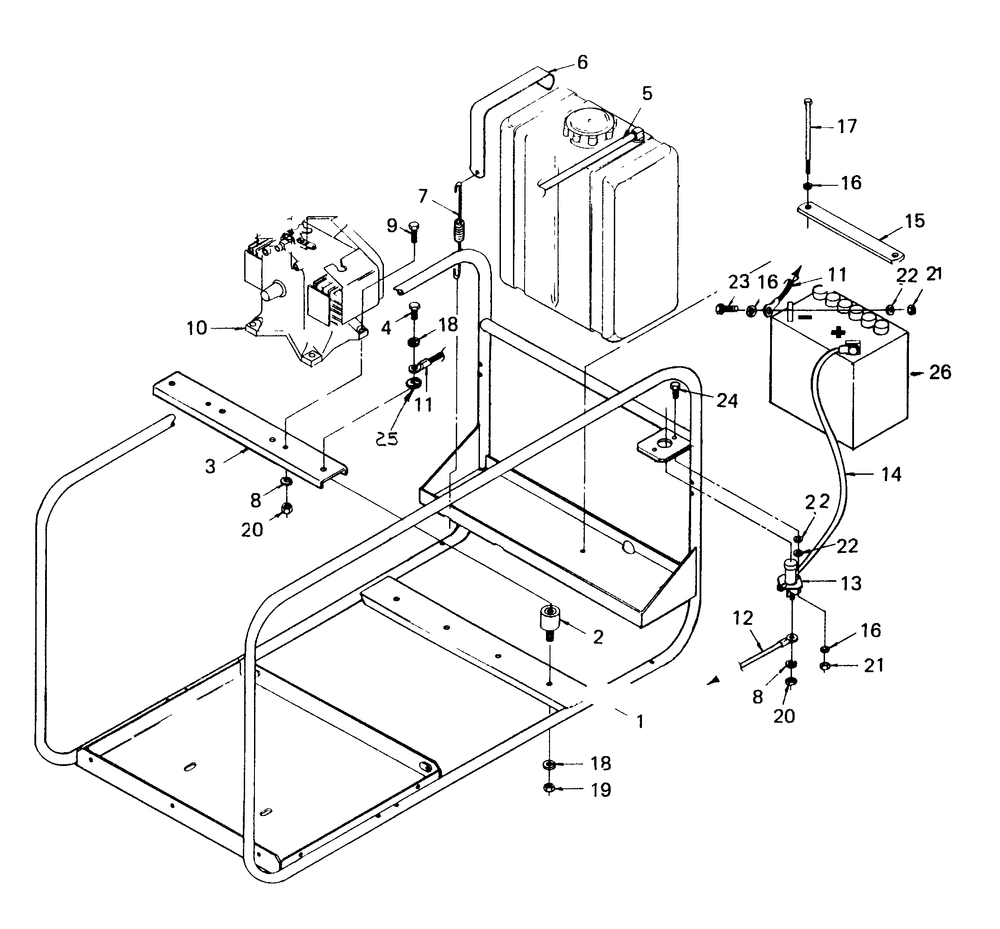 Mounting Base Diagram and Parts List for 8363-0  Generac Welder