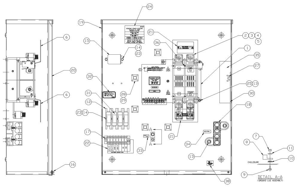 Transfer Switch Assembly Diagram and Parts List for 0044741 (3580728 - 3694588)(2014) Generac Generator