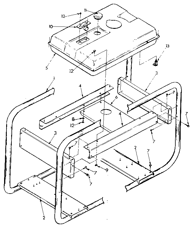 Cradle Assembly Diagram and Parts List for 9158-0  Generac Generator