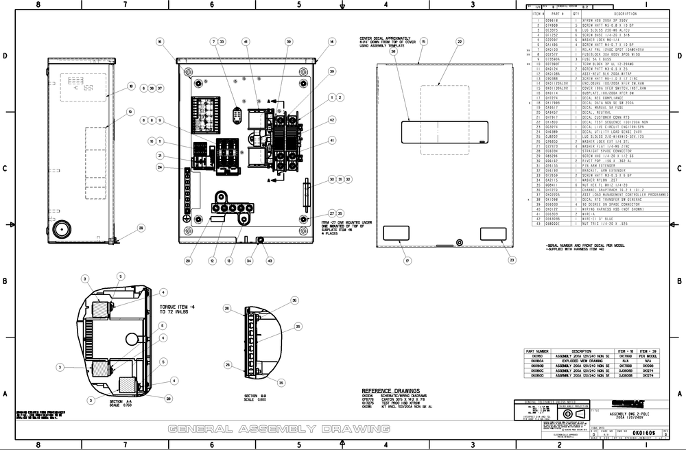 Ev 200a 120/240 Non Se Diagram and Parts List for RTSV200A3 (8070829 - 9495263)(2015) Generac Generator