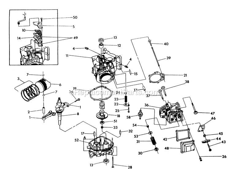 Engine Long Block Diagram and Parts List for AIR-COOLEDGEN  Generac Generator