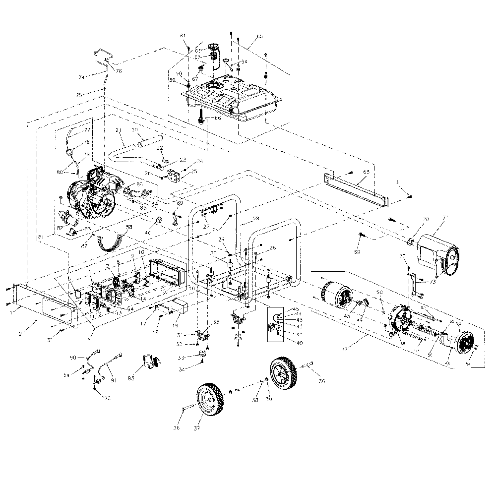 Frame Assy Diagram and Parts List for GP7500E-5943-5  Generac Generator