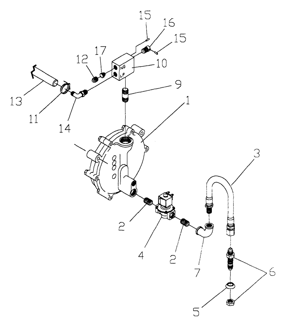 Gas Valve Assembly Diagram and Parts List for 0847-0  Generac Generator