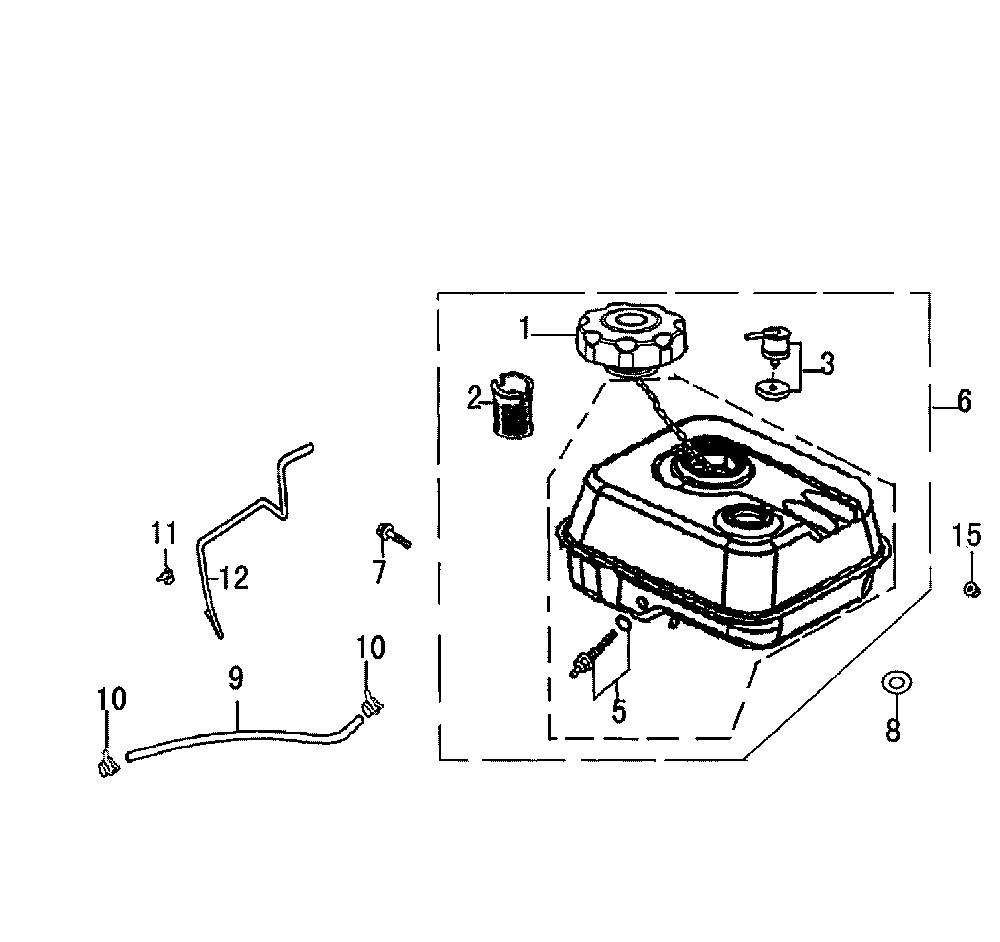 Fuel Tank Diagram and Parts List for 006602-0  Generac Pressure Washer