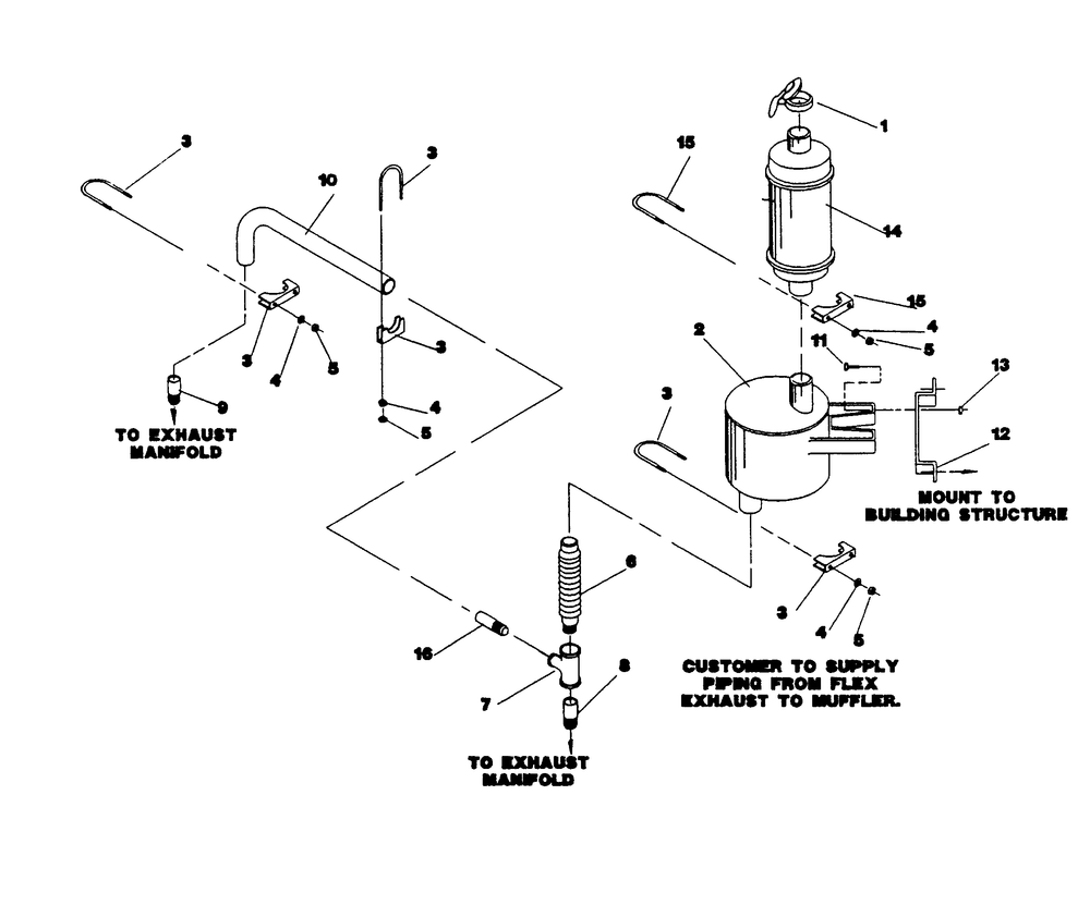 Engine Exhaust System Diagram and Parts List for 9657-1  Generac Generator