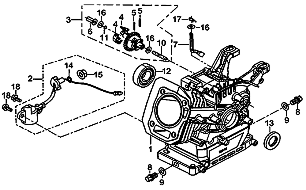 Crankcase / Gear Assembly / Governor Diagram and Parts List for 0059911 (7363389 - 7363816)(2012) Generac Generator