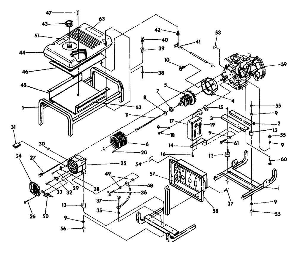 Cradle And Generator Diagram and Parts List for MC5500 (9803-1)(9803-1) Generac Generator