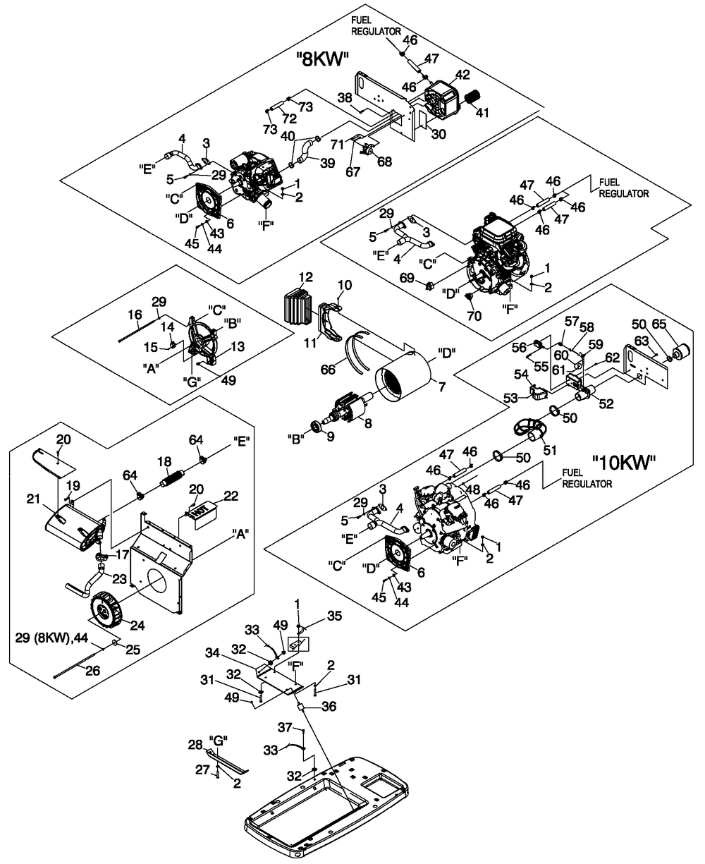 Generator Diagram and Parts List for 0058731 (7388136 - 8100518)(2013) Generac Generator