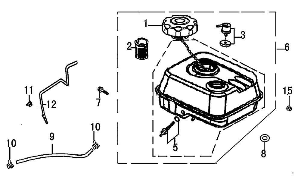 Fuel Tank Diagram and Parts List for 0064120 (7542837 - 8201908)(2013) Generac Generator