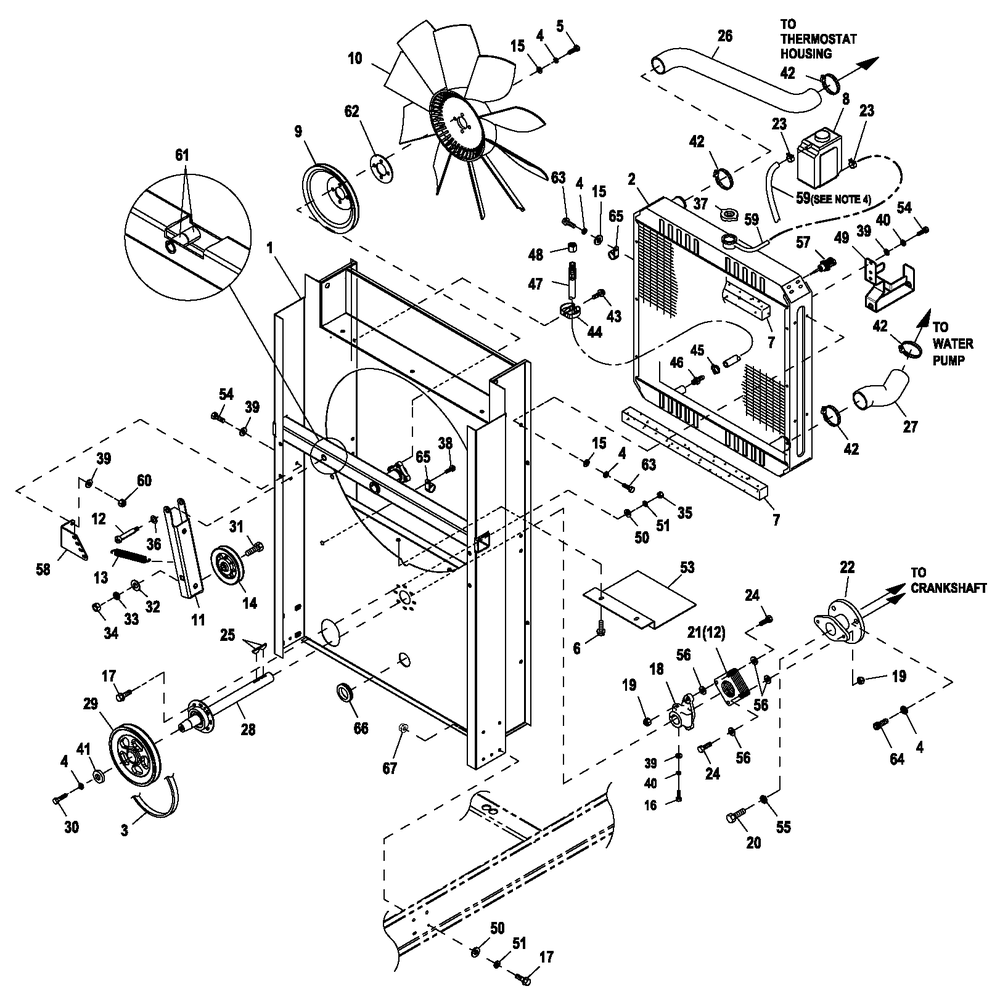 Ev Cooling Sys And Fan Drive Diagram and Parts List for ET10068GVAC (6736177 - 9116450)(2014) Generac Generator
