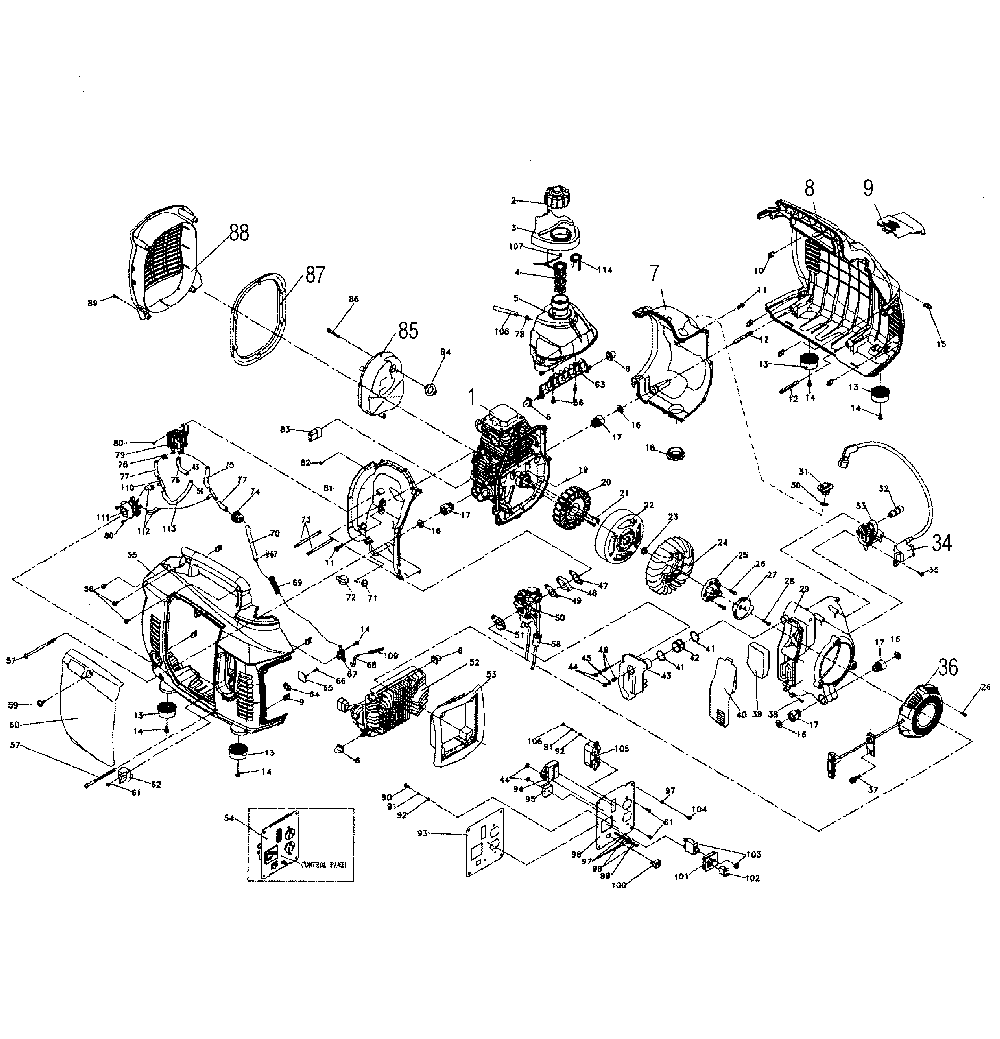 Main assy Diagram and Parts List for IX1600-5792-3  Generac Generator