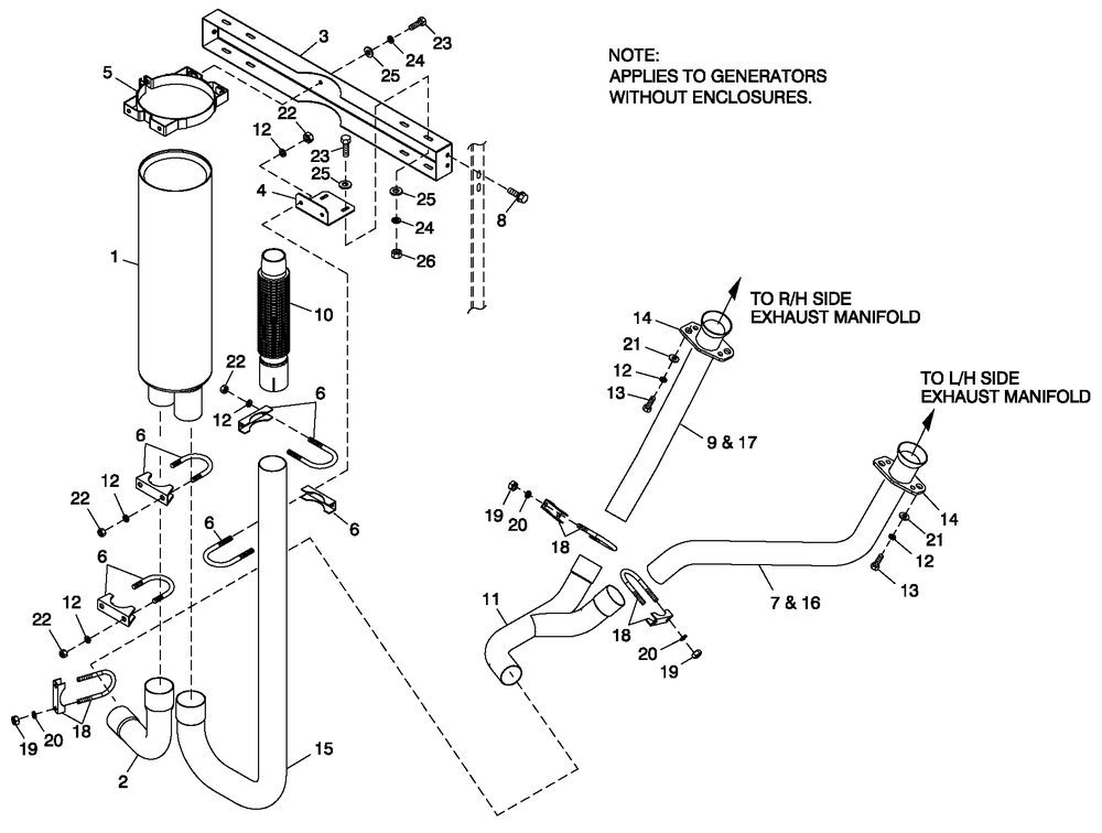Muffler Exhaust Open Set 4.2l Ge Telecom Diagram and Parts List for 0057091 (5304977)(2009) Generac Generator