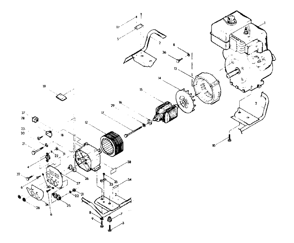 Generator And Stator Assembly (10/95) Diagram and Parts List for S4000 (8971-2)(8971-2) Generac Generator