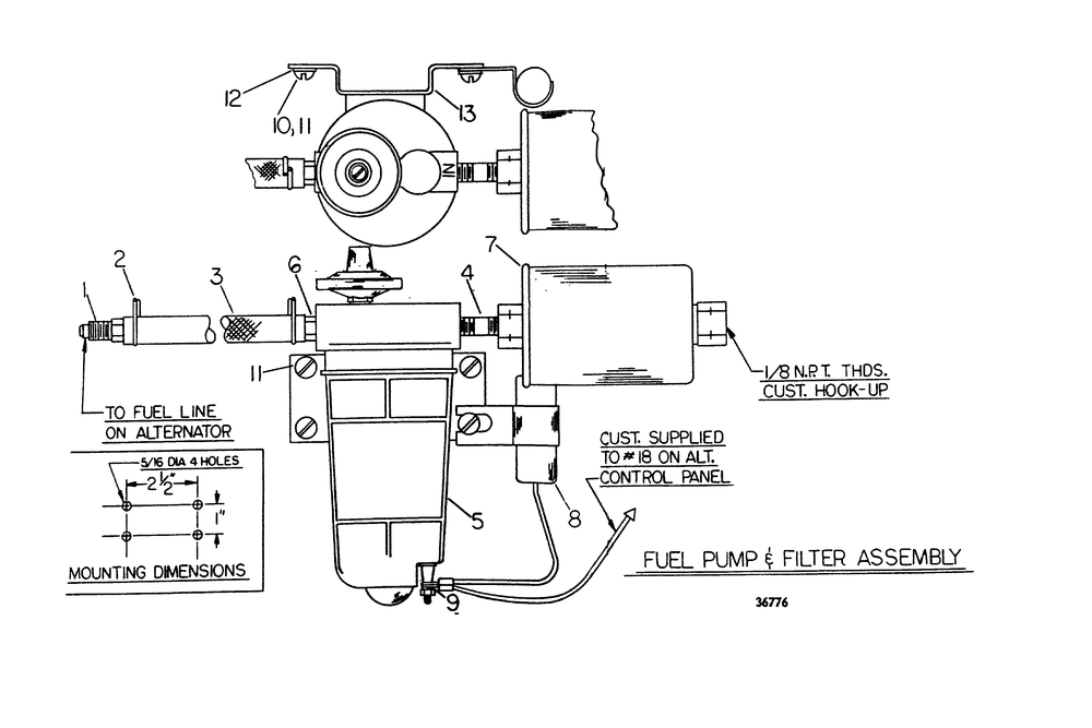 Fuel Pump And Filter Assembly Diagram and Parts List for 6153-0  Generac Generator