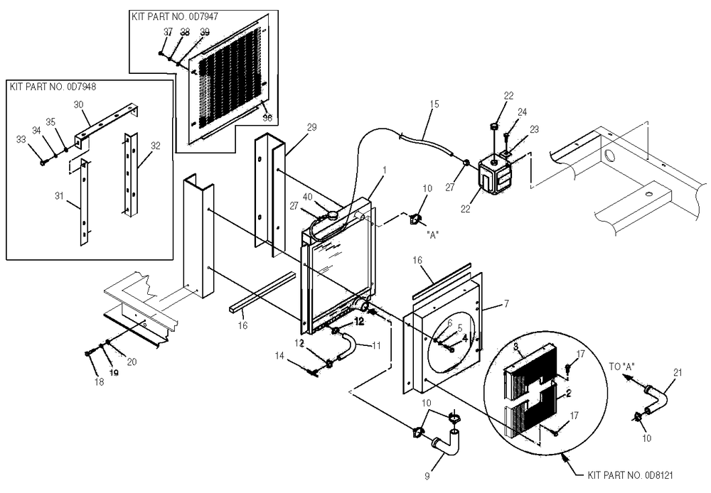 4.3l Radiator Diagram and Parts List for 0047481 (3768061 - 3813080)(2003) Generac Generator