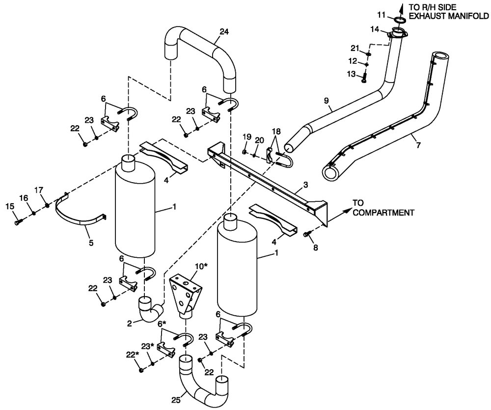 Muffler Exhaust Diagram and Parts List for 0052591 (4407937 - 4789440)(2007) Generac Generator