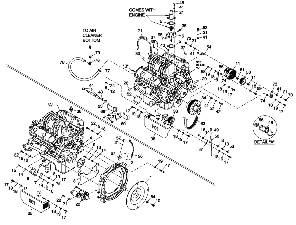 Engine Common Parts Diagram and Parts List for 0052250 (4005V04478)(2005) Generac Generator