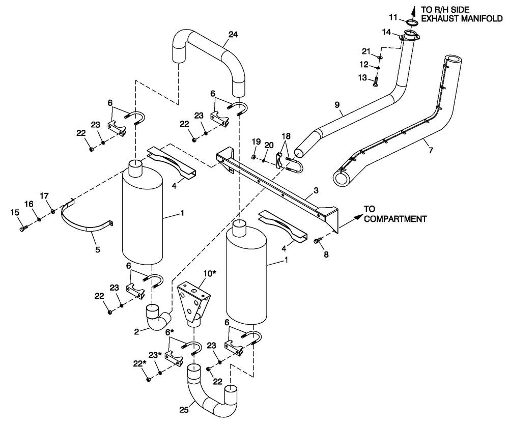Muffler Exhaust Diagram and Parts List for 0054792 (5373485 - 5373489)(2009) Generac Generator