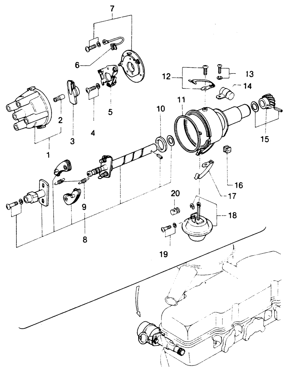 Distributor Diagram and Parts List for 1009-C  Generac Welder