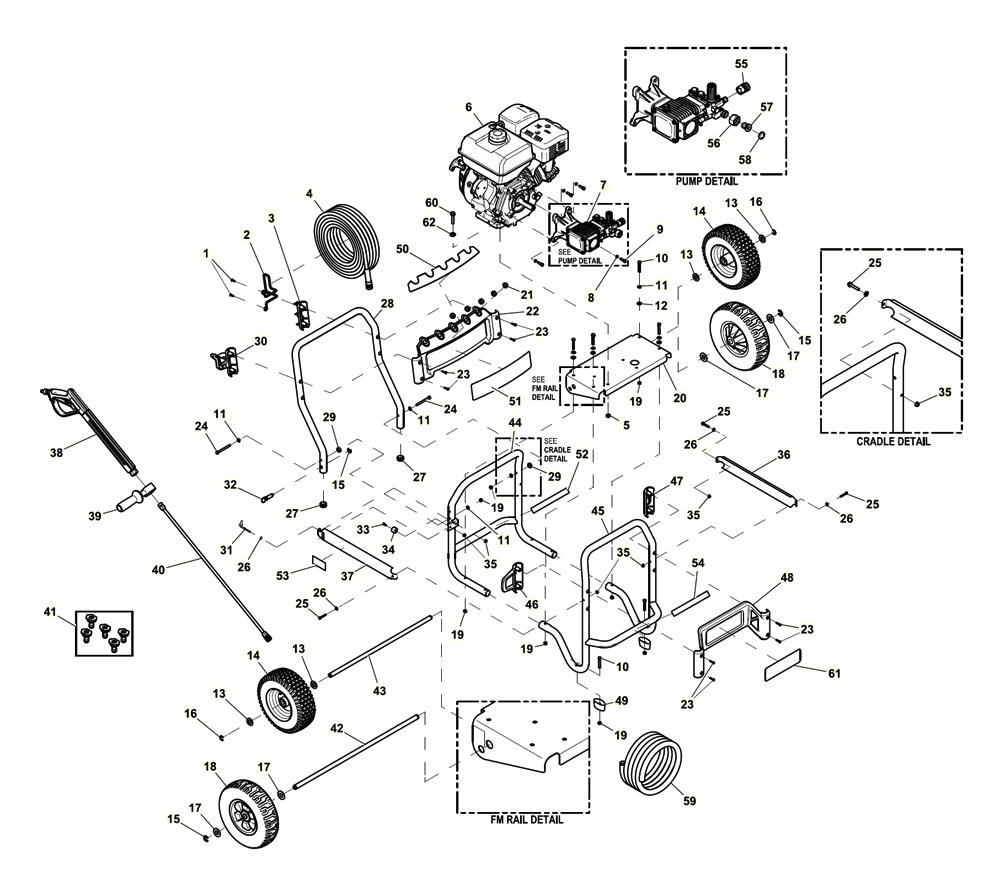 Fig-0 Diagram and Parts List for 10000015407  Generac Pressure Washer