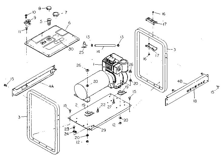 Mounting Base Diagram and Parts List for 8911-1  Generac Generator