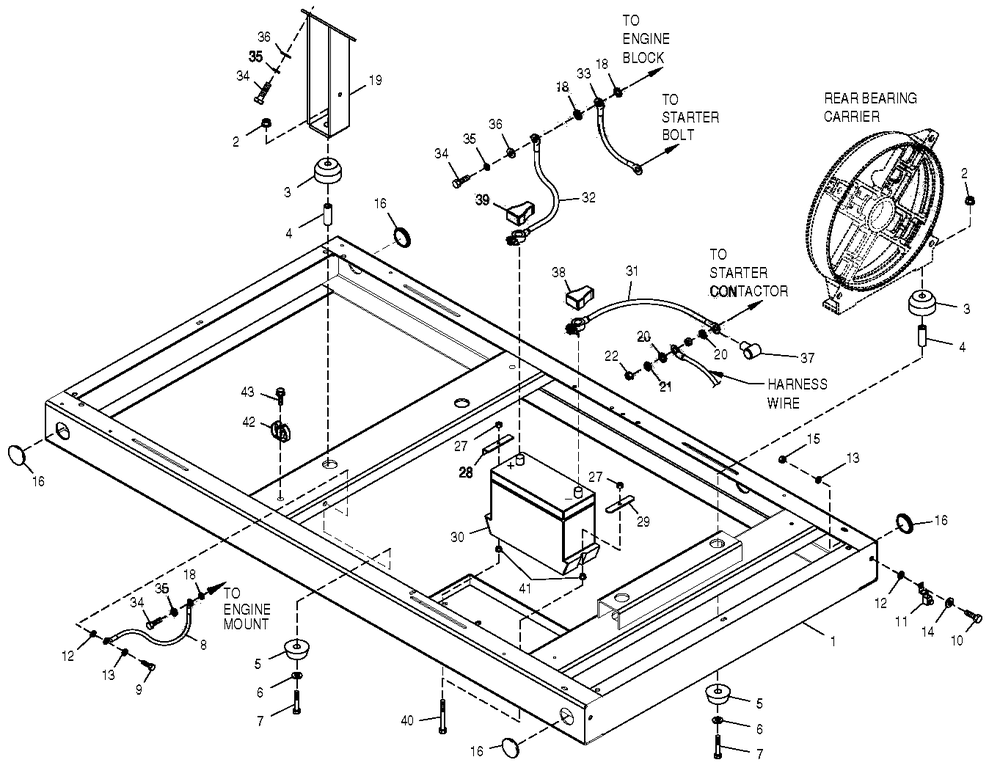 Mounting Base Diagram and Parts List for 0049931 (4129406 - 4269501)(2005) Generac Generator
