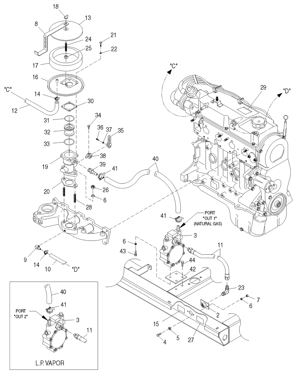Fuel System Diagram and Parts List for 0049132 (3797302 - 3797704)(2003) Generac Generator